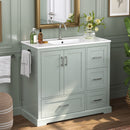 42' Mint Green Bathroom Vanity with Ceramic Sink – Freestanding Cabinet with 4 Drawers (Top 2 with Dividers), Soft-Close Doors with Inner Shelves, Reversible Side Towel Rack, Silver Handles, MDF