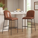 Galen Indoor Metal Upholstered Barstool, Antique Bronze Finish Frame with Brown Faux Leather, Set of 2