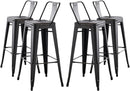 30' Sanded Matte Black Industrial Contemporary Rustic Metal Barstools with Bucket Back, Set of 4