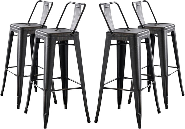 30' Sanded Matte Black Industrial Contemporary Rustic Metal Barstools with Bucket Back, Set of 4