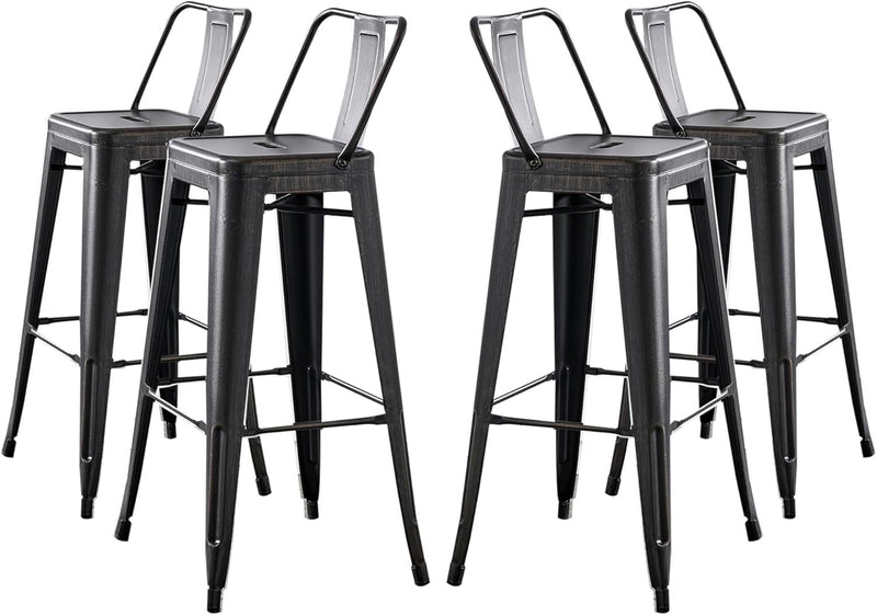 30' Sanded Matte Black Industrial Contemporary Rustic Metal Barstools with Bucket Back, Set of 4