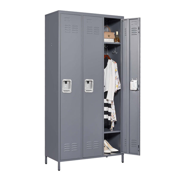 Gray 3 Door 72'H Metal Lockers with Lock for Home, Gym, Office, School, and Garage