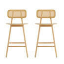 Bari Indoor Wood Barstool Set of 2 with Natural Finish and Rattan Backrest