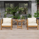 Patio Conversation Set, Outdoor Wood Conversation Seat(Set of 2),Armchair with Cushions,Foldable Acacia Wood Side Table,Teak Finish,Beige Cushion