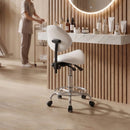 Saddle Stool Chair with Backrest Swivel Hydraulic Ergonomic Tilt Seat Chair with Wheels Footrest for Medical Hospital Clinic Dental-WHITE