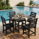 Black HDPE 5-Piece Outdoor Patio Dining Set with Square Table, Umbrella Hole and 4 Armchairs