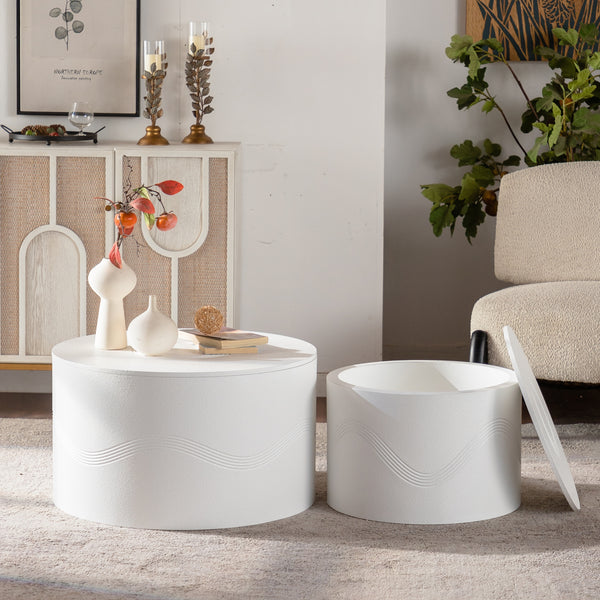 Coffee Table with Storage, Space-Saving Design Modern Coffee Table Round Accent Tables Set of 2 for Living Room, Bedroom,Office,Balcony,Fully Assembled