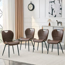 Set of 4 Brown PU Dining Chairs with Integrated Handle. Black Metal Frame, Adjustable Leveling Feet. Home Dining Chairs with Extra-Wide Comfortable Cushion, Versatile for Multiple Scenarios.