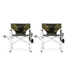 2-Piece Oversized Folding Directors Chair – Green Aluminum Outdoor Chair with Side Table and Storage Pockets for Camping, Fishing & Picnic