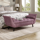 Upholstered Velvet Bench, End of Bed Bench with 2 Pillows, Upholstered Button Tufted Ottoman,Footstool with Rolled Arms, Foot Rest with Solid Wood Legs, for Entryway, Living Room ,Dining Room,Purple