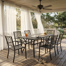 7-Piece Outdoor Patio Dining Set, 63' x 38' Rectangular Wood-Grain Metal Table w/ Umbrella Hole + 6 Metal Chairs (350 lbs Capacity) ,Rustproof, Breathable Slat Design, 30-Min Assembly, Patio, Garde