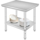 Stainless Steel Prep Table, 24 x 30 x 31 Inch, 700 lbs Load Capacity, Heavy Duty Metal Worktable with 3 Adjustable Height Levels, Commercial Workstation for Kitchen Garage Restaurant Backyard