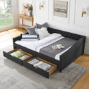 Queen Size Daybed with Drawers Upholstered Tufted Sofa Bed,,with Button on Back and Copper Nail on Waved Shape Arms(84.5'x63.5'x26.5')