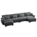 Modern Velvet U Shaped Sectional Sofa with Movable Ottomans and Pillows, Grey