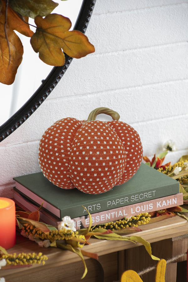 10.5x10.5x9.5' Orange Fabric Pumpkin with White dot Pattern, Pumpkin Ornament Decor for Holiday Harvest Festival Fall Festival & Thanksgiving