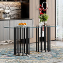 71 inch oval tempered glass dining table,black double column light luxury style,tempered glass scratch resistant and easy to clean.Suitable for 6-8 people dining, modern light luxury restaurant table.