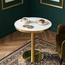 23.6' Round MDF sprayed with UV paint countertop, whiye marble texture, gold stainless steel edging, metal table legs, modern light luxury edge/coffee table.