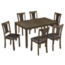 Modern 7-Piece Dining Table Set with 6 Upholstered Chairs, Wooden Rectangular Dining Table Set for 6 with Chairs, for Dining Room, Kitchen, Restaurant, Walnut