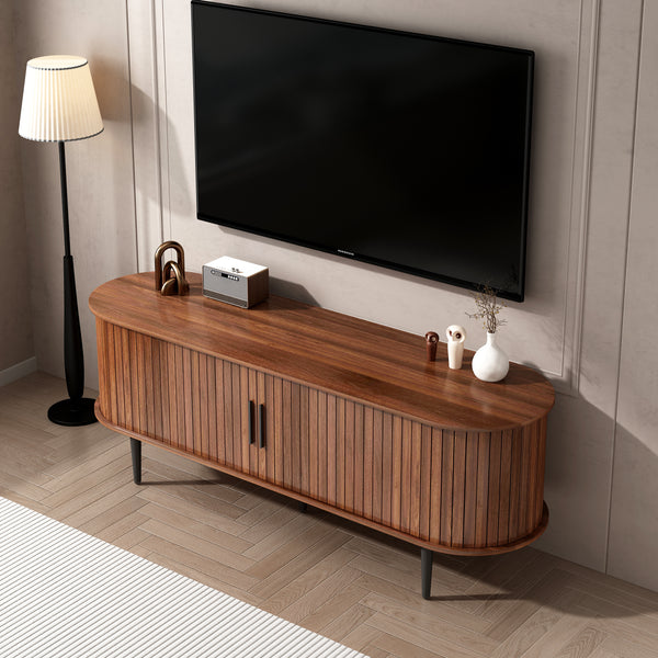 TV Stand, 55' Modern TV Console Table with Storage Compartment and Sliding Door, Gaming Entertainment Center with Cabinet for Living Room, Bedroom, Office (Walnut) Prime Big Deal Days