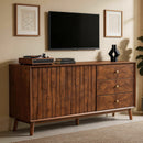 56' Mid Century Modern TV Stand with Storage, Entertainment Center with 3 Drawers and 2 Doors, Wooden Sideboard Buffet Cabinet for Living Room, Dining Room & Entryway, Walnut Brown