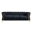 Modern Tufted Velvet Sofa 87.4 inch for Living Room Black Color