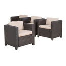 Modern Outdoor Club Chair MP4 with Removable Cushions, Brown and Beige, Rattan and Metal, 30' x 25.5' x 27'