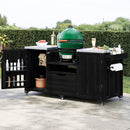 K&K 66.5' Outdoor Kitchen Island for Big Green Egg Grills, Solid Wood Outdoor Grill Cart for Tabletop Grill with Stainless Steel Top, Drawer, Compatible with Large Big Green Egg, Kamado Joe- Black