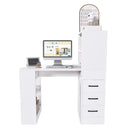 Modern White Computer Desk with Built-in Socket, 3 Slide Drawers, 4 Storage Levels, MDF, 43.31 x 19.69 x 47.24 inches