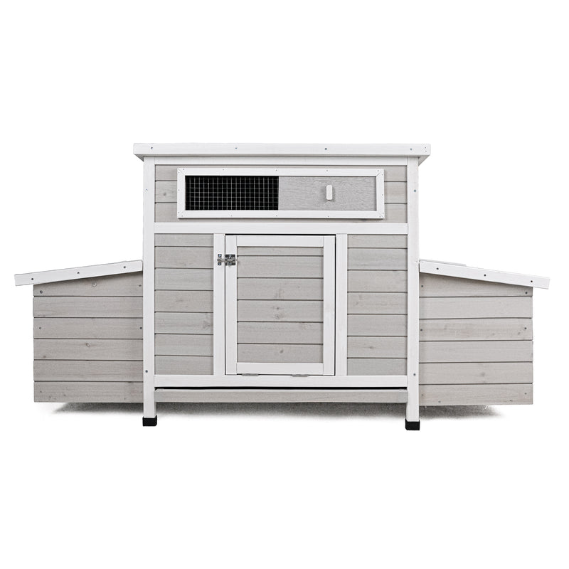 Large Wooden Chicken Coop Outdoor Hen House with 2 Sides Nesting Boxes in Gray+White Matte Wood, 57.87 x 33.86 x 30.55 inches