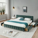 California King size Upholstered Bed ,comfortable upholstered bed frame, Chenille fabric, with headboard and solid bed frame. With drawer for storage.-Blue Green(90.5''*80.5''*31'')
