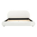 Cream Style Fabric Upholstered Bed, Simple Modern Queen Size Bedroom Bed with Curved Headboard, Fabric and Wood Construction