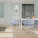 2-Pack Light Blue Modern Lounge Chairs – Indoor/Outdoor All-Weather PP Plastic with 55 Inch White Modern Long Table - Indoor/Outdoor- Lightweight PP Tabletop with Metal