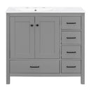 Modern Gray Bathroom Vanity with Ceramic Sink Combo, Abundant Storage Cabinet with 2 Soft Close Doors and 5 Drawers