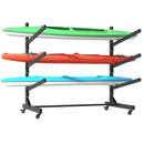 Freestanding Kayak Storage Rack – Holds 3 Kayaks with Adjustable Stand and Lockable Wheels, Black Metal, 45.87'W x 28.94'D x 41'H