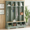 Farmhouse Hall Tree with 8 Hooks, Practical Entryway Bench with Open Compartments, 76.7'H Modern 3-in-1 Wooden Style Coat and Shoe Rack for Mudroom, Living Room, Mint Green (OLD SKU: N721P292601M)