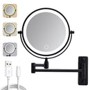 Wall Mounted Lighted Makeup Mirror, 1000mAh Rechargeable Double Sided 1X/10X Magnifying Mirror with Light,3 Color Lights,Touch Dimmable, Extended Arm 360 Rotation Wall Mounted Makeup Mirror