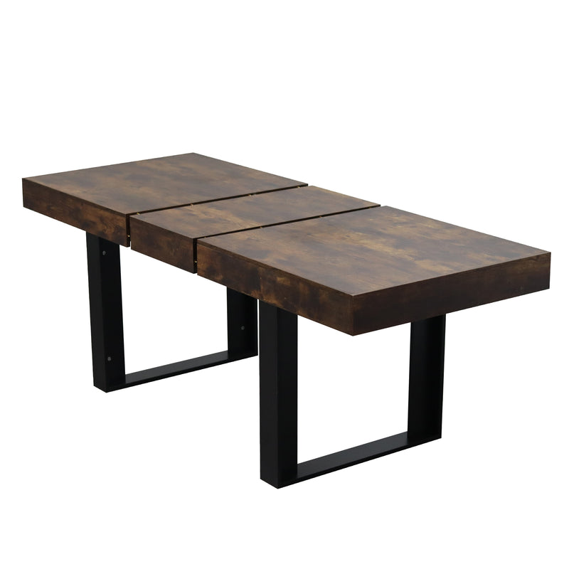 Modern Farmhouse Extendable Dining Room Table with Retractable Design in Deep Rustic Brown, Engineered Wood, 78.74 inches
