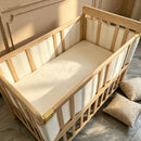 Baby Bassinets Bedside Sleeper - Portable Pine Wood Bedside Bassinet +Mesh Crib Liner Set,3 Heights Small Mini Crib with Mattress-1.97-2.2inch,Space-Saving Design Baby Crib for 0-36M