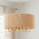 22' Gold Rattan Farmhouse Chandelier, 5-Light Large Boho Pendant Lighting with Rattan Shade, Rustic Gold Chandeliers Hanging Light Fixtures for Dining Room, Living Room