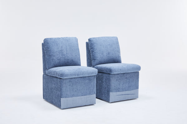 Linen Upholstered Armless Dining Chair with Casters and Storage space-set of 2,BLUE