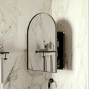 18x24 Inch Metal Corner Medicine Cabinet with Arched Mirror, Adjustable Glass Shelves, Space-Saving Bathroom Storage Organizer for Small Spaces, Matte Black