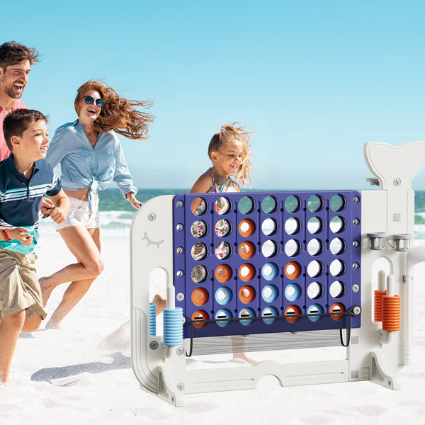 4-to-Score Giant Game Set with Mesh Bag & Jumbo Connect 4, Basketball Hoop, Ring Toss & Golf Games & Height Adjustable for Indoor & Outdoor Fun for Kids and Adults