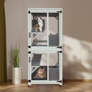 30.7'  Wooden Catio Outdoor Cat Enclosure, Luxury Cat House on Wheels with Napping House, 4 Platforms & Weatherproof Asphalt Roof, Large Kitty Cat Condo Cage Shelter Playpen with Sliding Doors