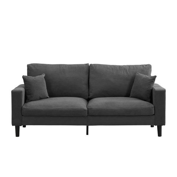 Modern Upholstered 74' High Resilience Three Seater Sofa, Dark Gray Corduroy with Wooden Frame