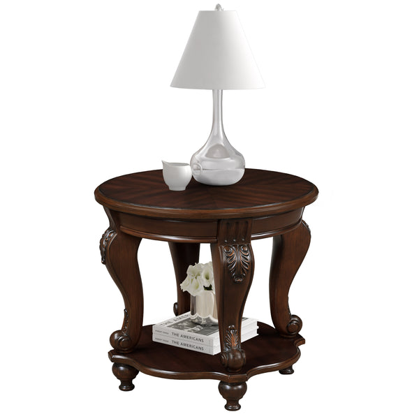 22'' Retro Round End Table,Solid Wood Sofa Side Table with Shelf,Living Room Corner Table Easy Assemble,Cherry