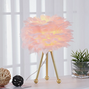 14.5' Pink Feather Table Lamp, Small Gold Tripod Bedside Nightstand Lamp with Feather Shade for Living Room, Dining Room
