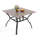 NATURAL -Industrial Farmhouse Desk with Umbrella Hole, 37' Wood Look Square Table - Heavy Metal Frame for Dining Office Kitchen Conference Room, Easy Assembly Waterproof Indoor Outdoor Use