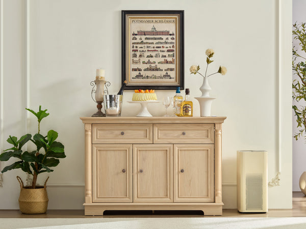 Farmhouse Style Kitchen Storage Cabinet, Large Wall Cabinet with Drawers and Doors in Roman Column Shape, Wooden Coffee Bar, Wine Cooler for Living Room Hallway