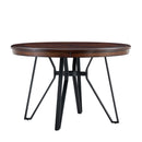 Mid-Century Modern Round Dining Table with Metal Legs and Shelf, Brown MDF, 46.85 inches