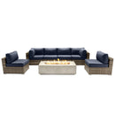 Luxury Outdoor Seating Group with Firepit and Cushions in Gray HDPE Wicker